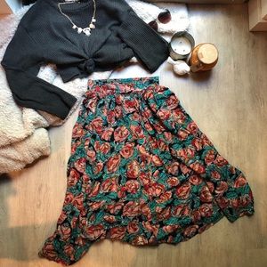 Vintage Rose Print Midi Skirt